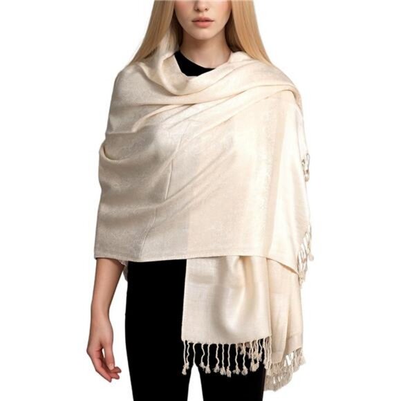 Two-Tone  Paisley Pashmina Scarf – Lightweight Apricot - Picture 2 of 6